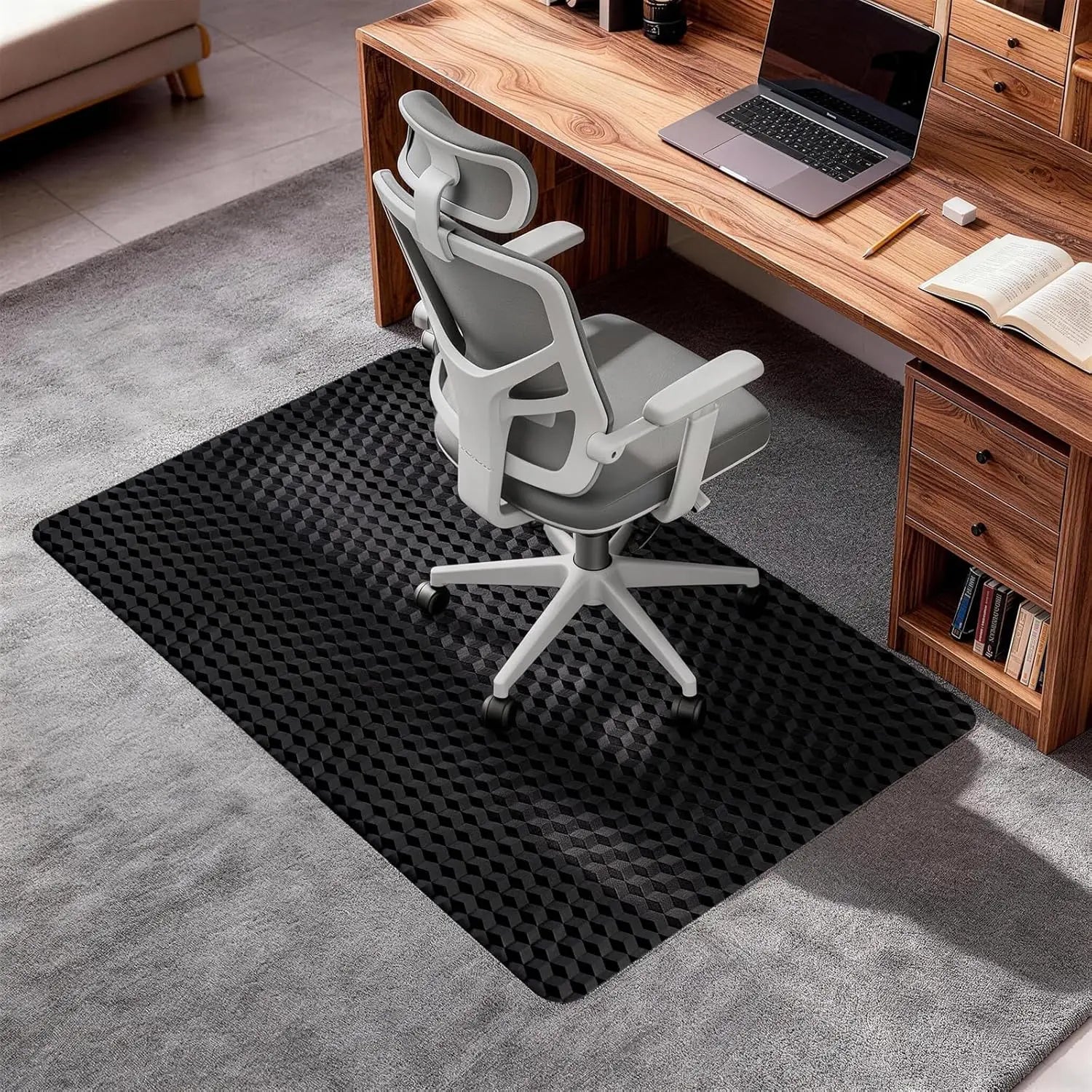 36" x 48" Heavy-Duty Office Chair Mat for Low-Pile Carpets - Textured Waterproof Floor Protector for Home Office and Gaming - Black