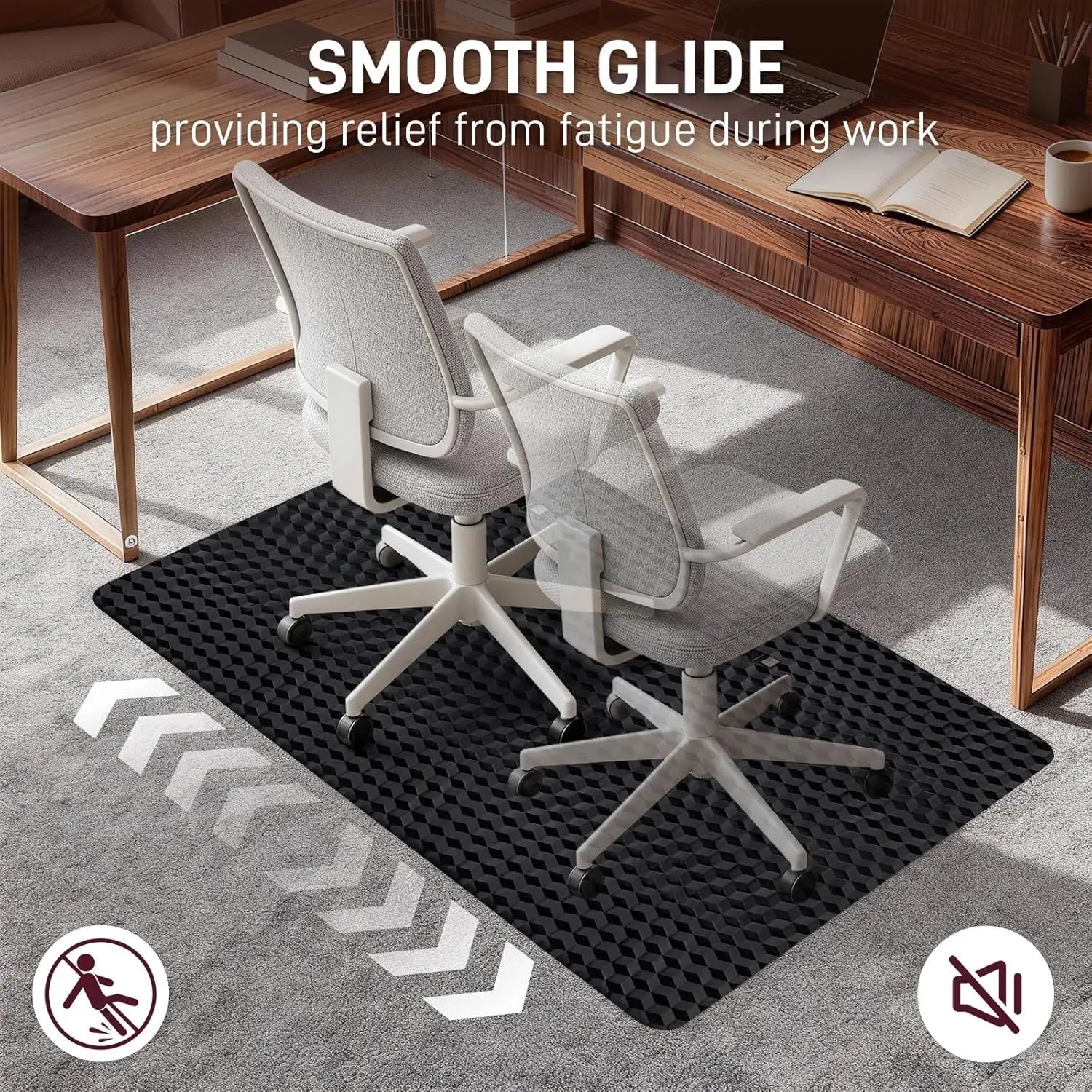 36" x 48" Heavy-Duty Office Chair Mat for Low-Pile Carpets - Textured Waterproof Floor Protector for Home Office and Gaming - Black