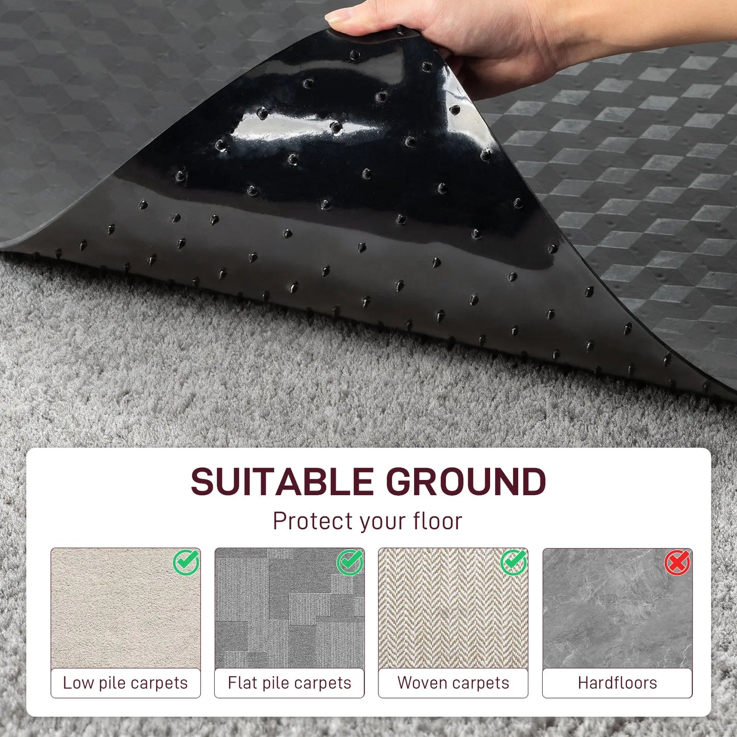 36" x 48" Heavy-Duty Office Chair Mat for Low-Pile Carpets - Textured Waterproof Floor Protector for Home Office and Gaming - Black