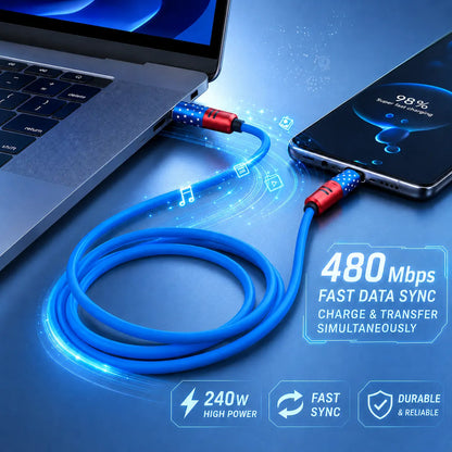 4-in-1 Fast Charging and Sync Cable (3.3Ft/6.6Ft) - American Flag Inspired iPhone Charger with Durable Metallic Connectors, Flexible USB-A to Lightning/Type-C for Home and Car Use