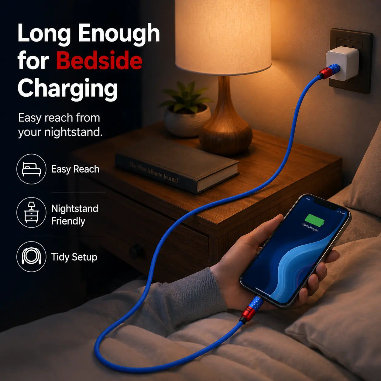 4-in-1 Fast Charging and Sync Cable (3.3Ft/6.6Ft) - American Flag Inspired iPhone Charger with Durable Metallic Connectors, Flexible USB-A to Lightning/Type-C for Home and Car Use