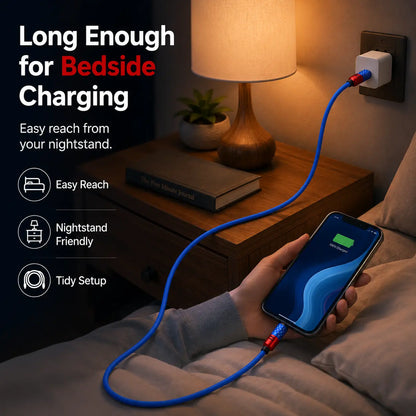 4-in-1 Fast Charging and Sync Cable (3.3Ft/6.6Ft) - American Flag Inspired iPhone Charger with Durable Metallic Connectors, Flexible USB-A to Lightning/Type-C for Home and Car Use