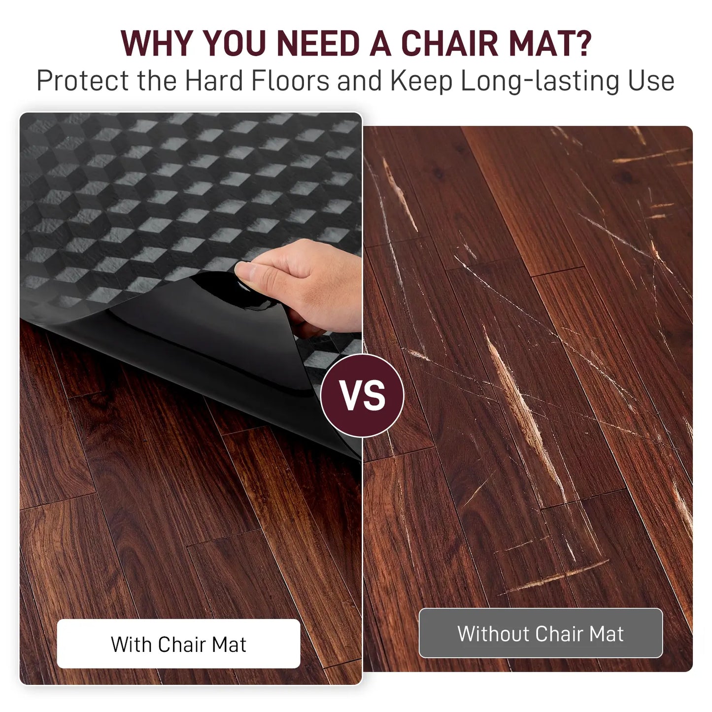 36" x 48" Heavy-Duty Office Chair Mat for Low-Pile Carpets - Textured Waterproof Floor Protector for Home Office and Gaming - Black