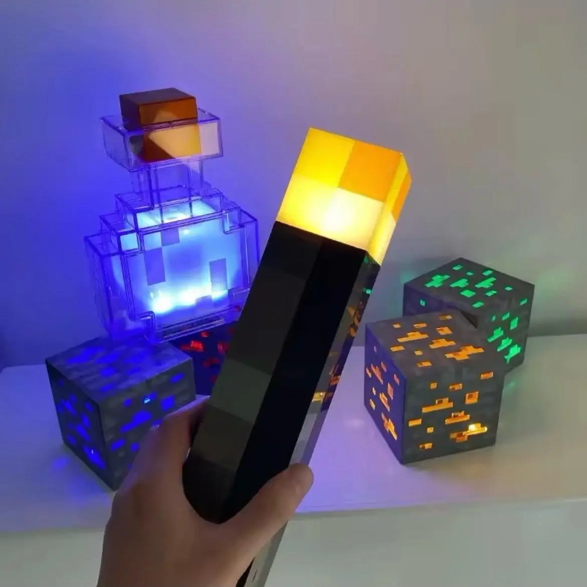 Minecraft Brownstone Torch LED Lamp - Touch-Activated, USB Rechargeable Night Light for Kids - Durable Design for Holiday Gifting and Smartphone Charging