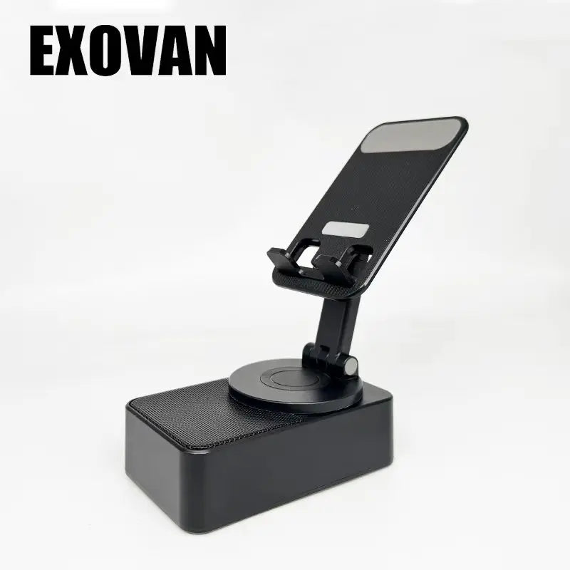 Wireless Bluetooth Speaker with 5-in-1 Phone Holder, Rechargeable Emergency Power, Colorful Ambient Lighting, 300° Foldable Design for Tablets and Smartphones, Ideal Gift for Men and Women, Black with LED Nightlight and Induction Charging Stand