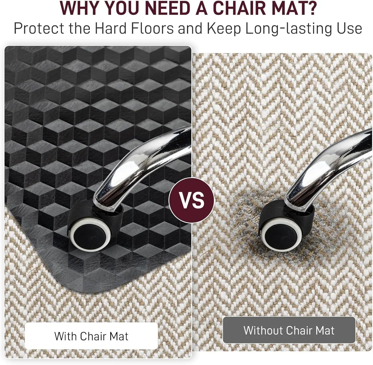 36" x 48" Heavy-Duty Office Chair Mat for Low-Pile Carpets - Textured Waterproof Floor Protector for Home Office and Gaming - Black
