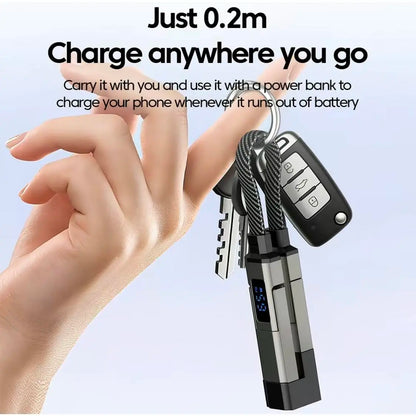 65W 4-in-1 Magnetic Charging Keychain Data Cable - Compact UK Plug Mobile Charger with Fast Charging, No Battery Required, Compatible with Digital Screens for Travel